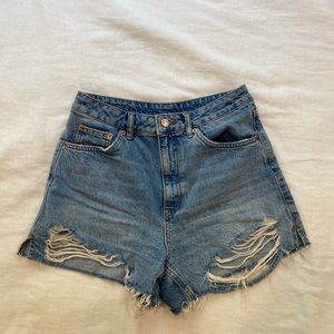 Topshop distressed denim shorts